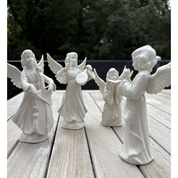 4 Vintage Dresden Germany Bisque Porcelain Angels Musicians From 1960s EUC - Picture 1 of 7